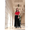 Frauen Black Wide Leg Smocked Palazzo Hose